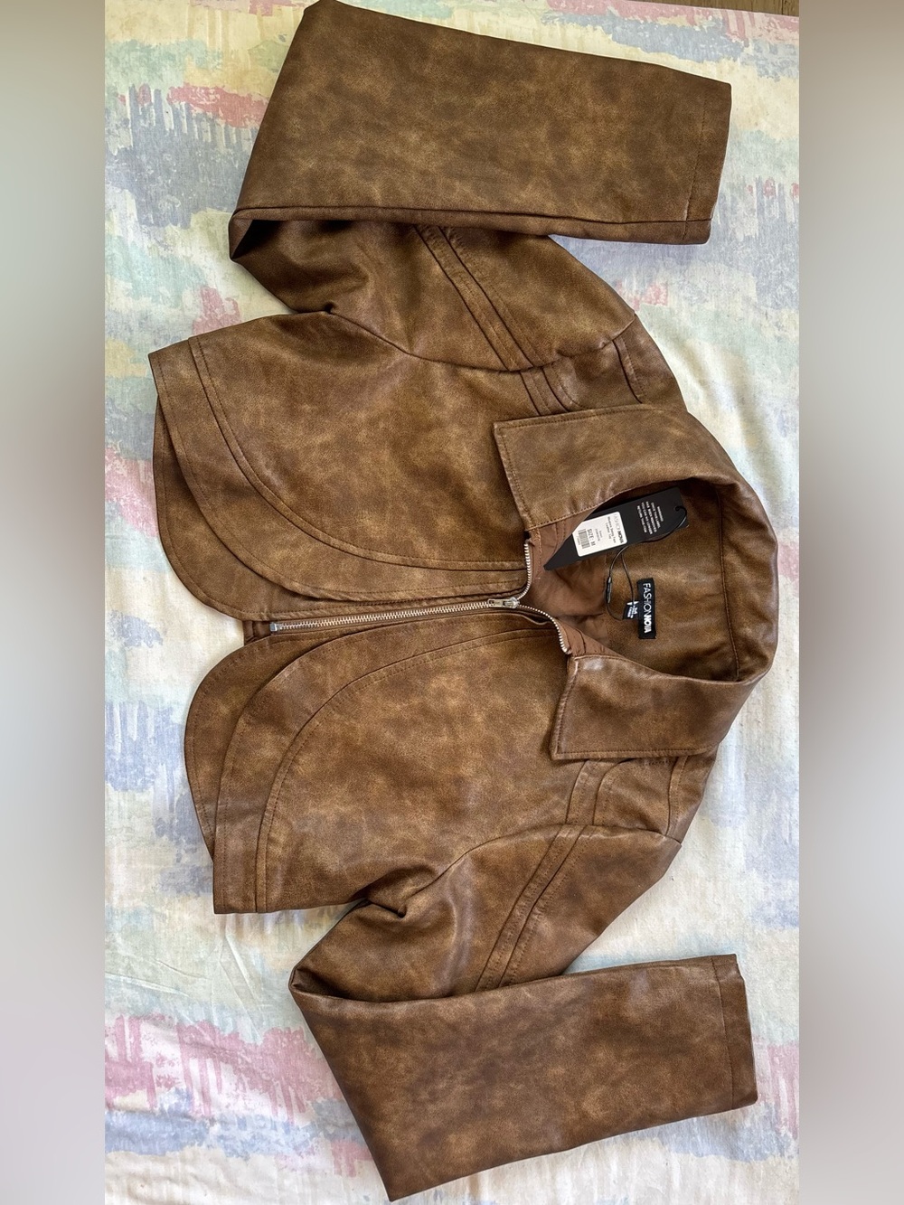 Fashion Nova Western Swing Faux Leather Top Brown Women’s Medium NWT